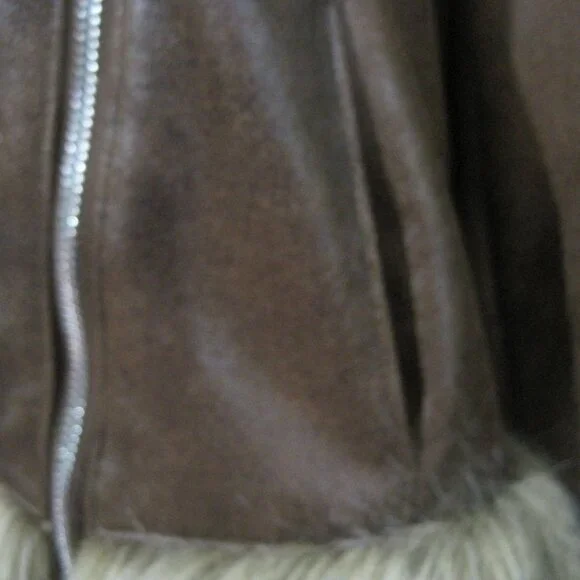 Hawke & Co Penny Lane Faux Vegan Leather Fur Trim Liner Brown Jacket Size L Boho - Picture 3 of 8